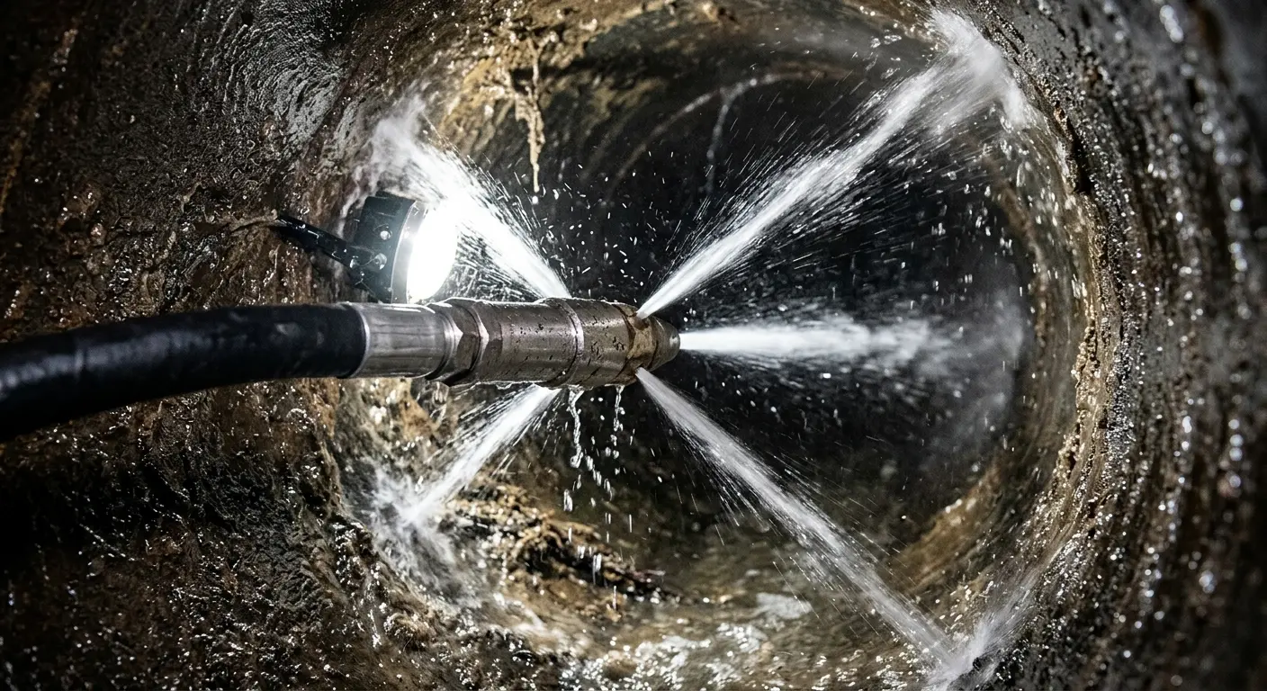 High-pressure hydro jetting nozzle cleaning sewer pipe for Storm Drain Cleaning in Maryville